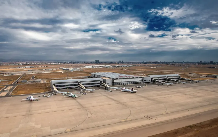Airport terminal and apron